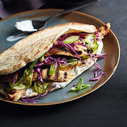 Harissa Chicken Kebabs with Lemon Courgettes