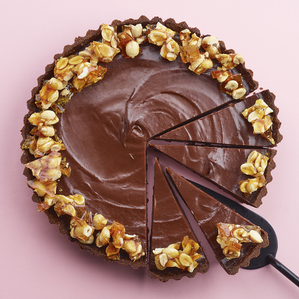 Peanut Butter and Cocoa Tart with Peanut Brittle