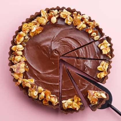 Peanut Butter and Cocoa Tart with Peanut Brittle