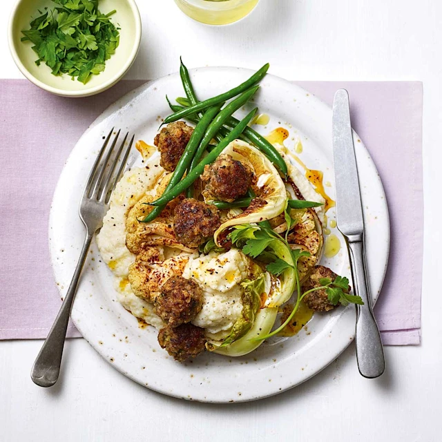 Pork Meatballs With Cauliflower Three Ways