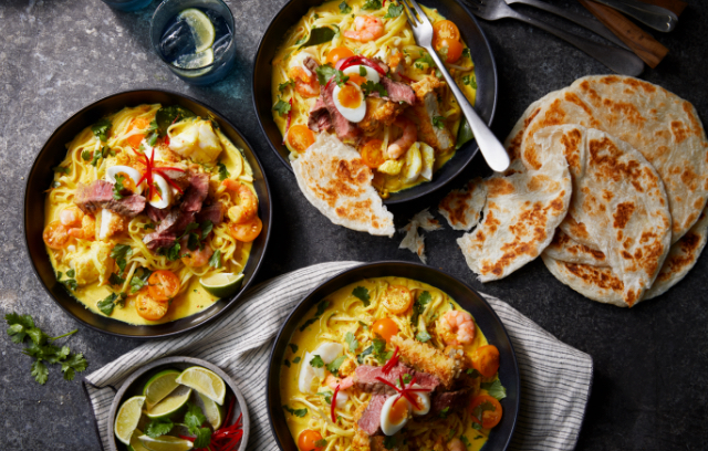 Surf & Turf Laksa Noodle Soup & Roti Prata