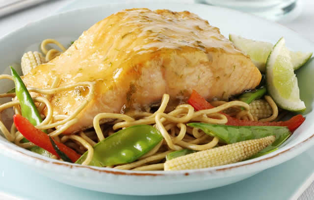 Salmon in a Lime, Ginger, Sesame Oil and Honey Glaze