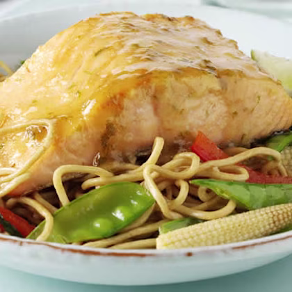 Salmon in a Lime, Ginger, Sesame Oil and Honey Glaze