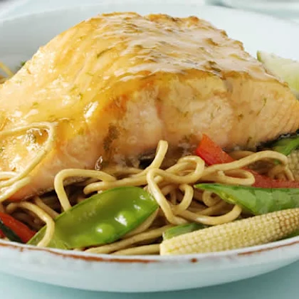 Salmon in a Lime, Ginger, Sesame Oil and Honey Glaze