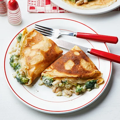 Broccoli, White Bean and Cheddar Crêpes