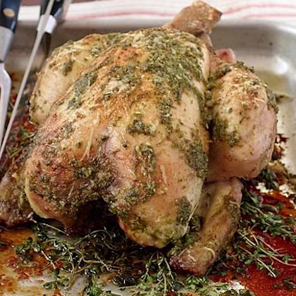 Pesto Roast Chicken with Garlic and Parmesan