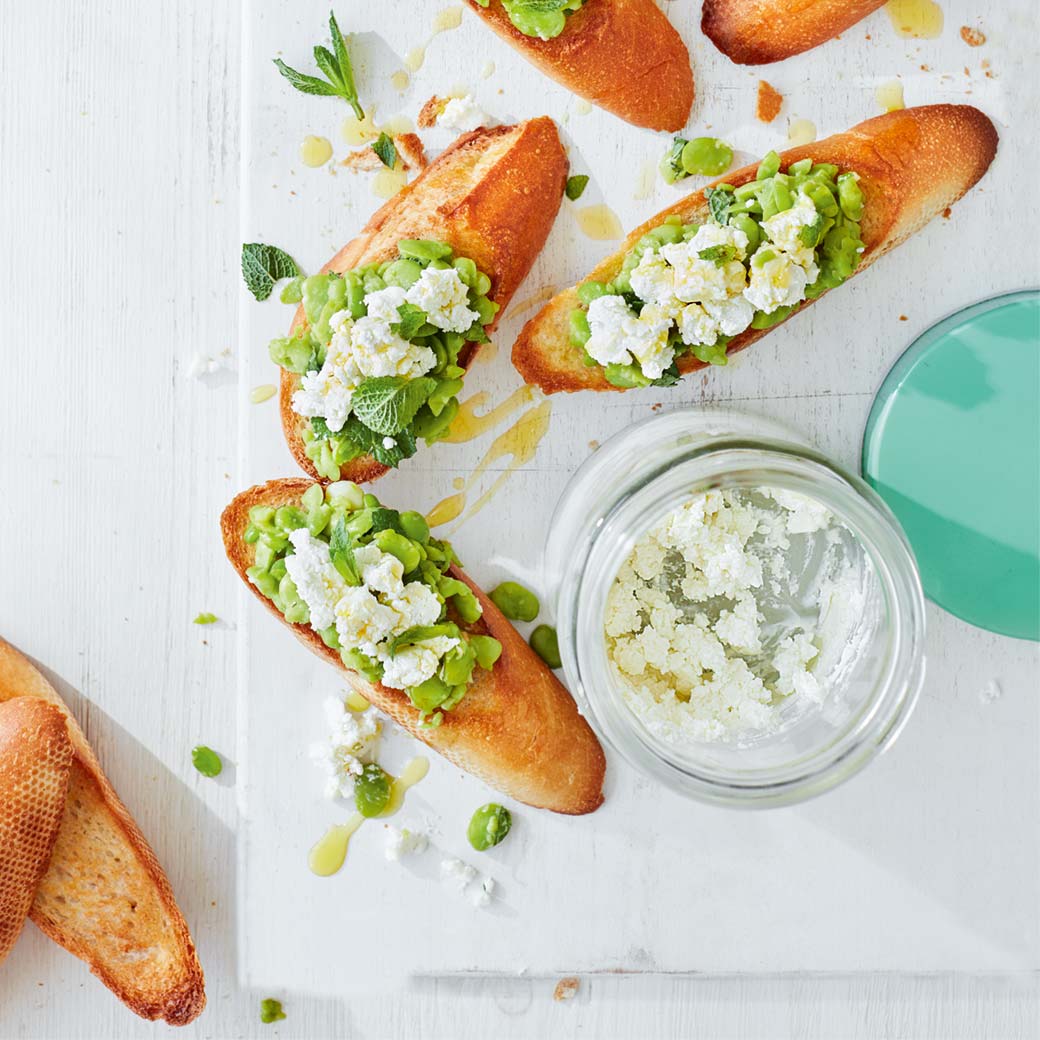 Broad Bean, Feta and Mint Bruschetta