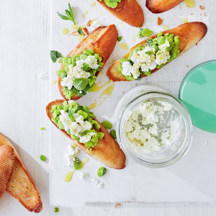 Broad Bean, Feta and Mint Bruschetta