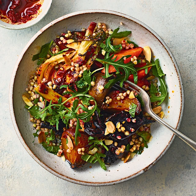 Buckwheat with Harissa Roasted Root Veg