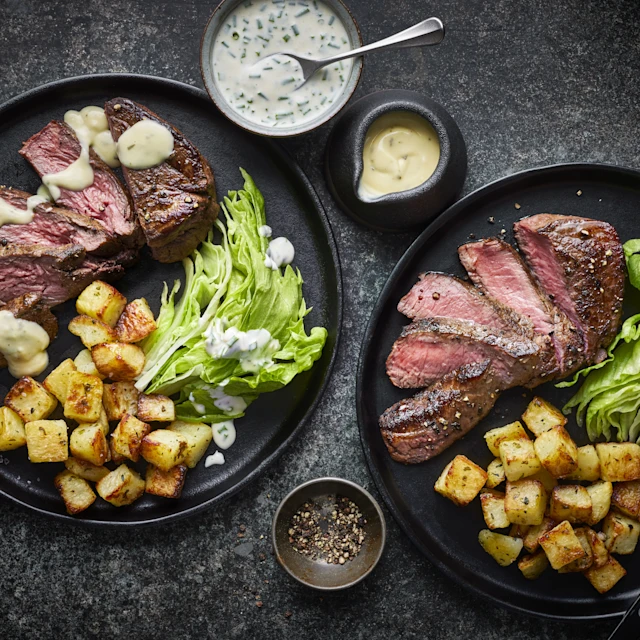 Beef Fillet with Potatoes and Iceberg Wedge Salad with Ranch Dressing