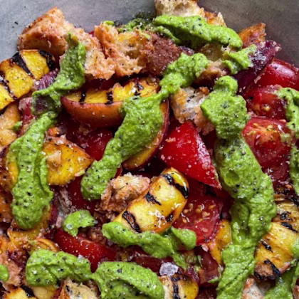 Charred Peach Panzanella