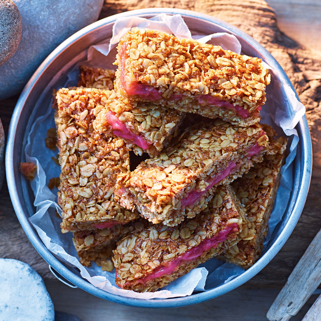 Brown Butter, Vanilla and Rhubarb Flapjacks