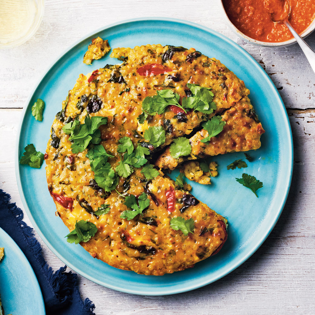 Kipper and Couscous Skillet Cake with Romesco