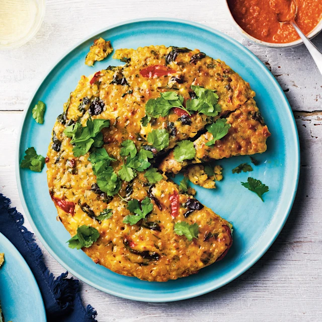 Kipper and Couscous Skillet Cake with Romesco