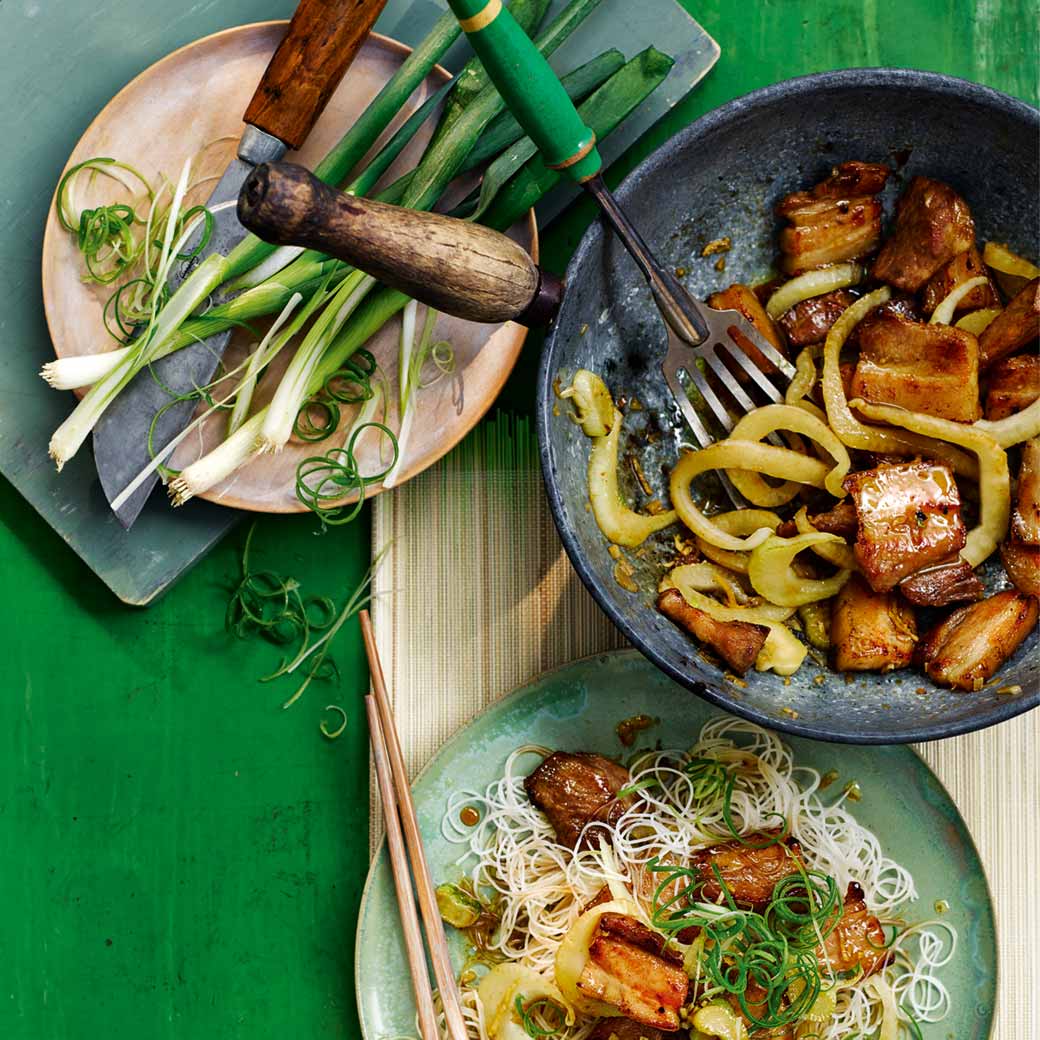 Caramelised Pork Belly with Rice Noodles