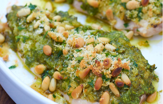 Chicken with a Parmesan Pesto Crust