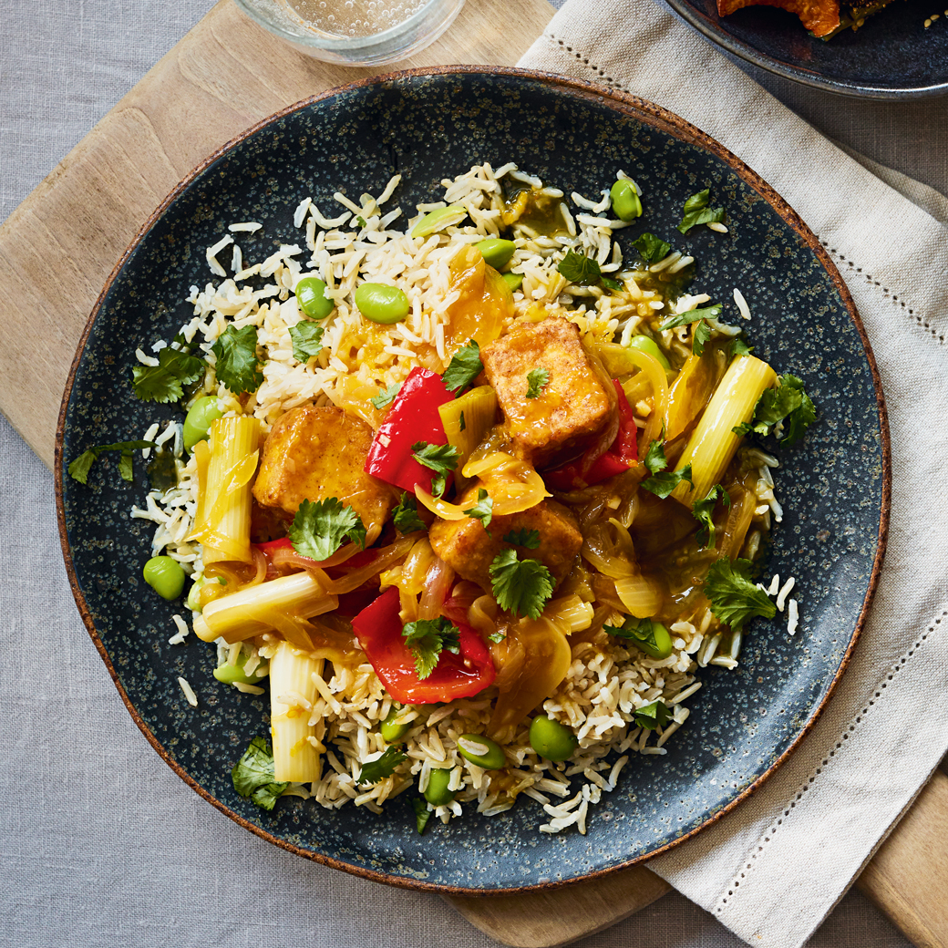 Orange-glazed Tofu with Rainbow Veg
