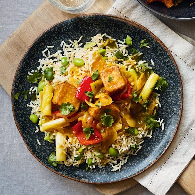 Orange-glazed Tofu with Rainbow Veg