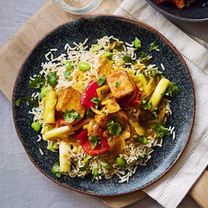 Orange-glazed Tofu with Rainbow Veg