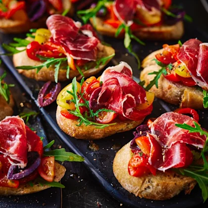 Tom Kerridge’s Ibérico, Roast Pepper, Olive & Tomato Toasts