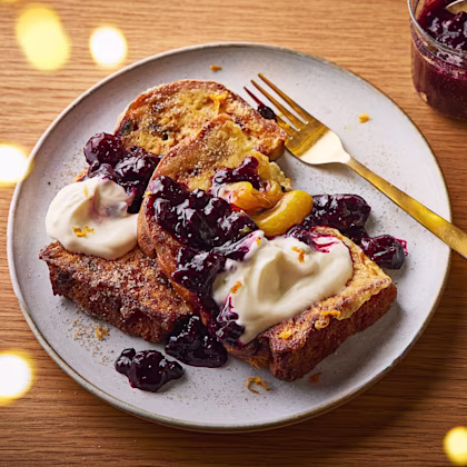 Panettone French Toast with Mulled Berry Compote