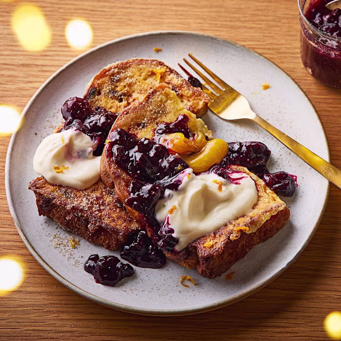 Panettone French Toast with Mulled Berry Compote