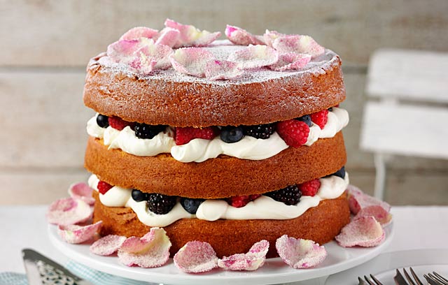 Summer Berry Cake with Crystallised Rose Petals