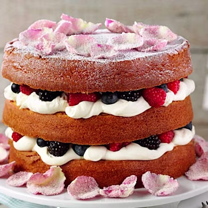 Summer Berry Cake with Crystallised Rose Petals