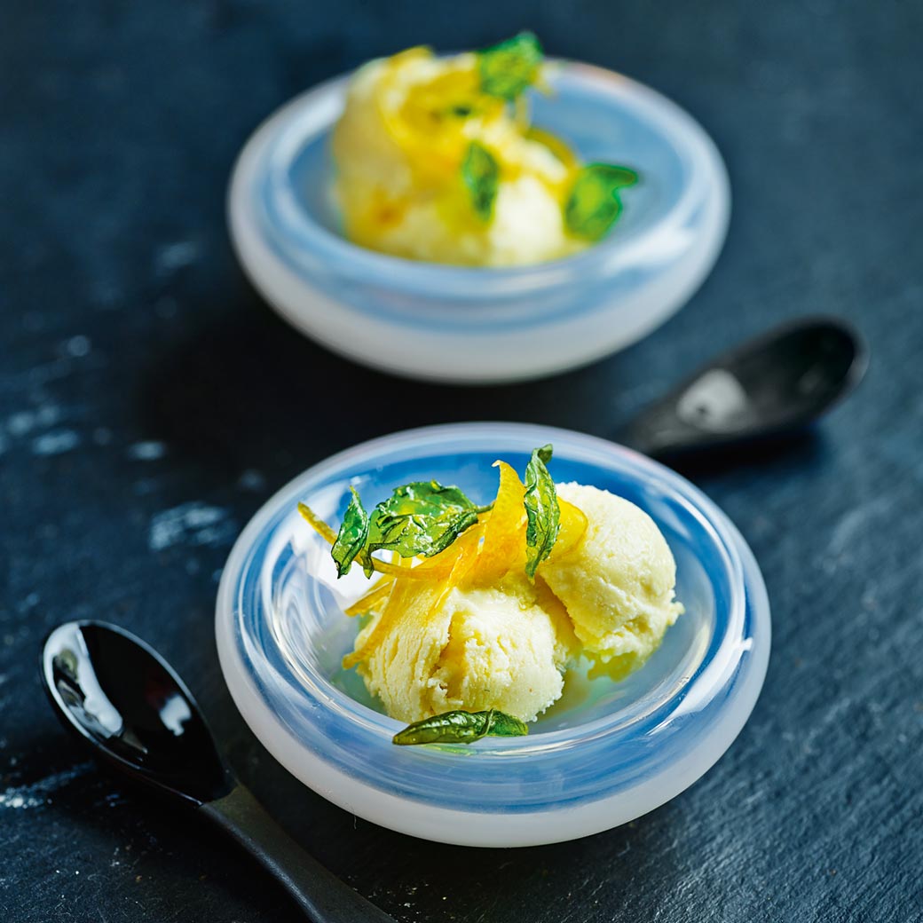 Olive Oil Gelato with Crispy Basil