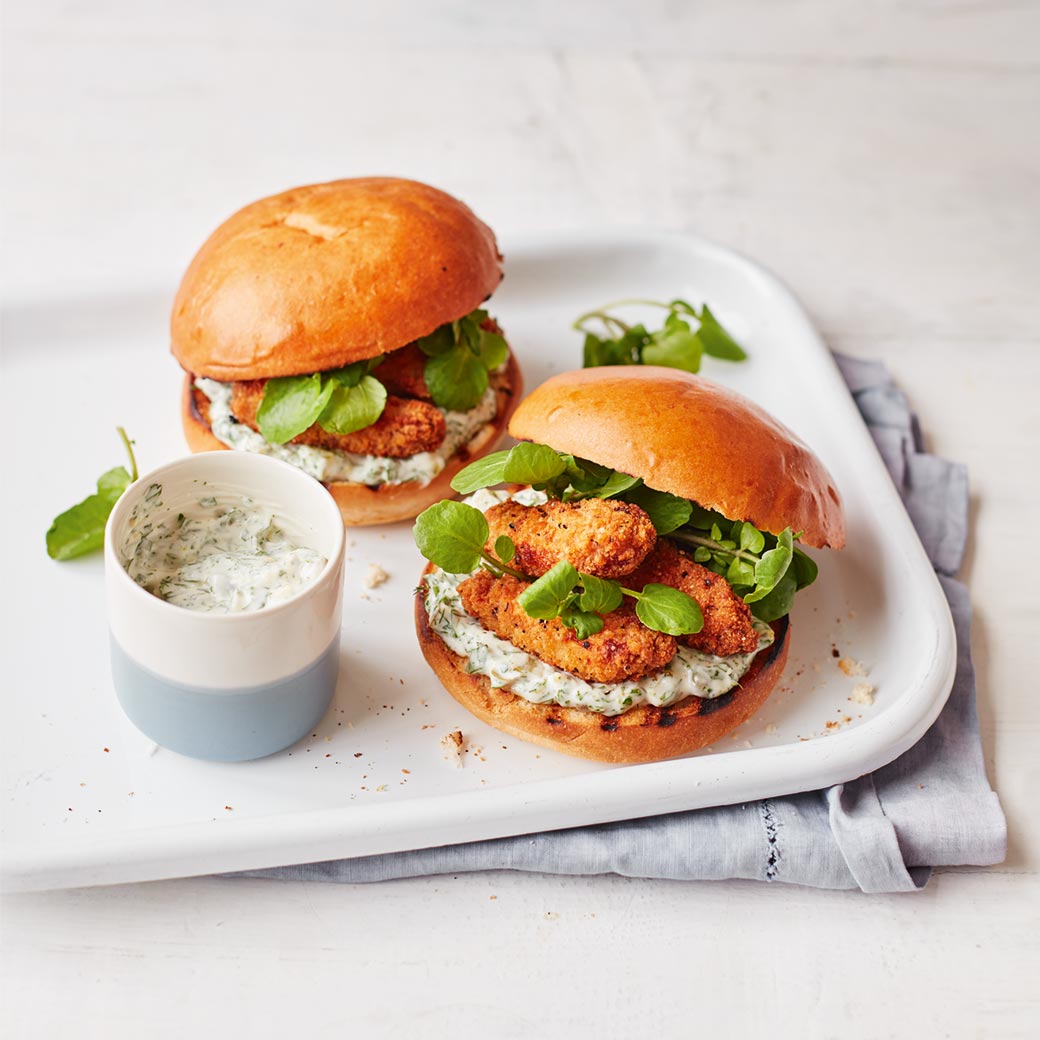 Fish Goujons with Tangy Homemade Tartare Sauce in Brioche Bun