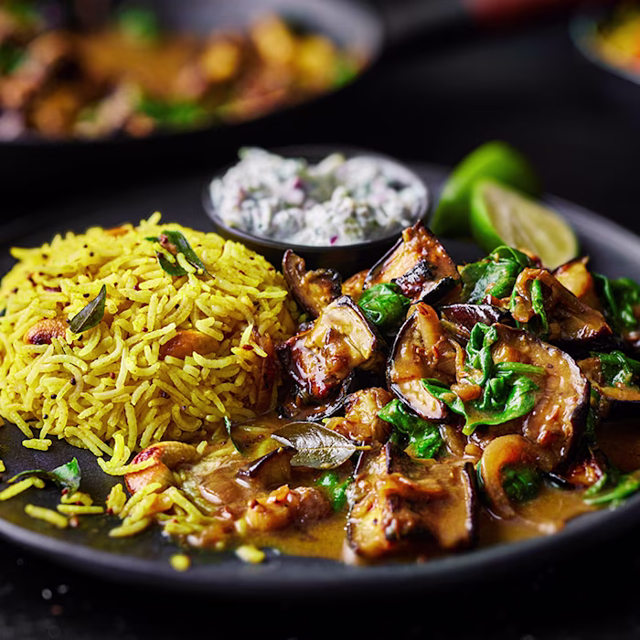Kate Austen’s Caramelised Aubergine Curry with Lemon Cashew Rice