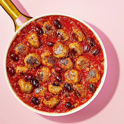 Turkey and Ricotta Meatballs with Tomato and Olive Sauce