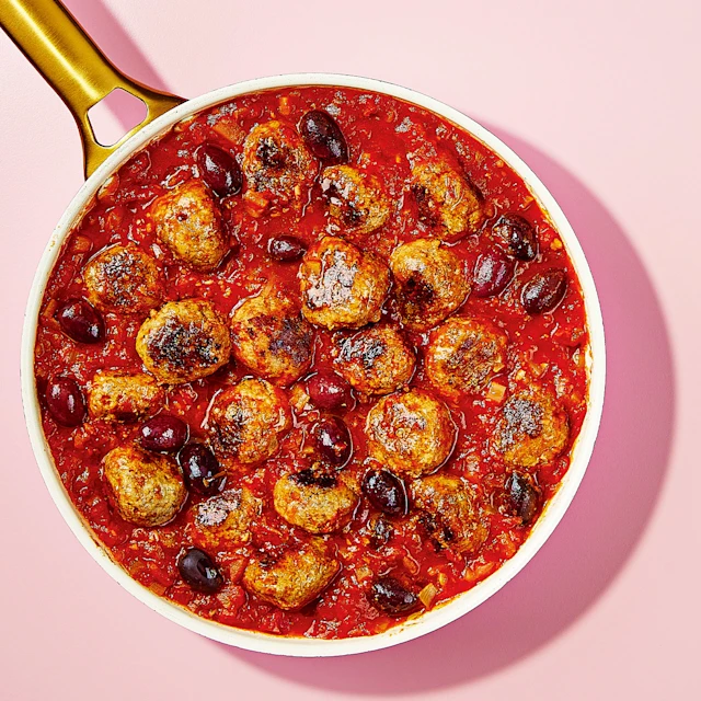 Turkey and Ricotta Meatballs with Tomato and Olive Sauce