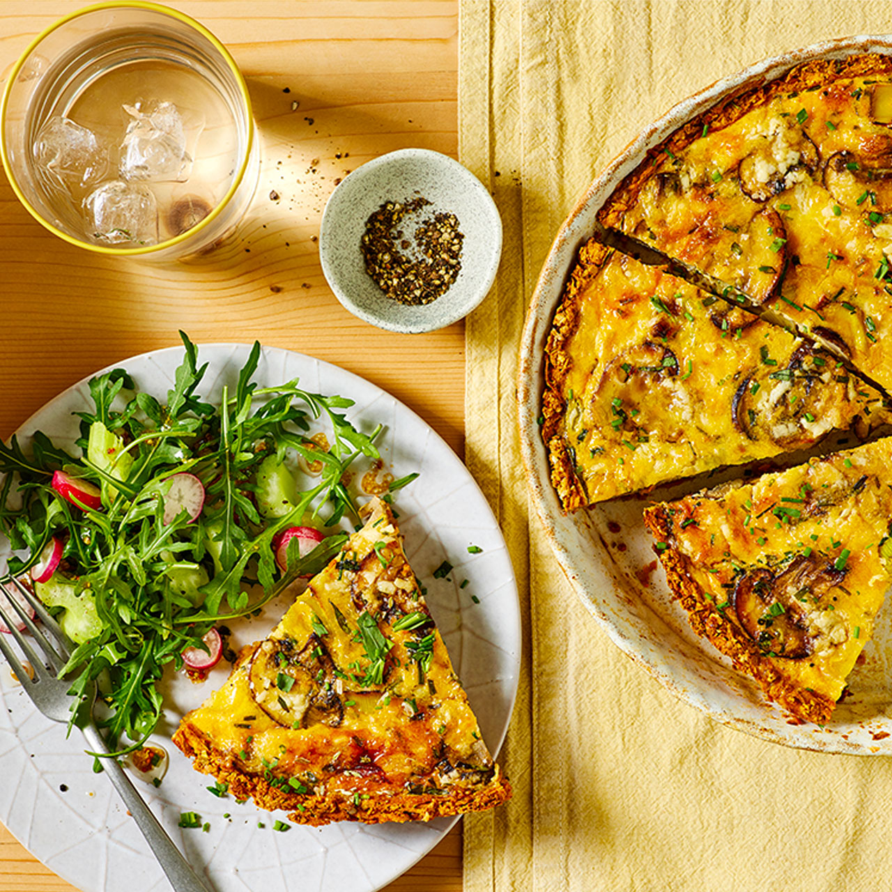 Leek, Mushroom and Herb Oat Crust Quiche