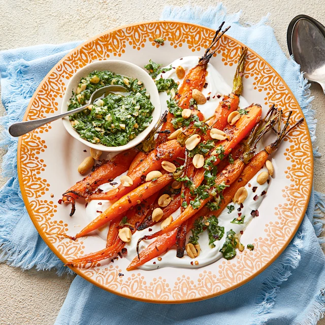 Roasted Carrots with Green Chutney