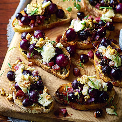 Roast Grape, Gorgonzola and Pancetta Crostini