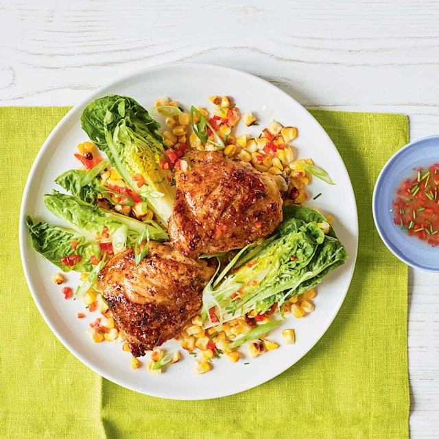 Smoky chicken thighs with sweetcorn salad
