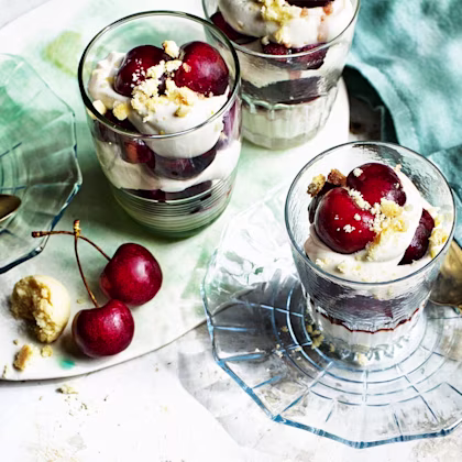 Cherries steeped in amaretto with whipped cream & yoghurt