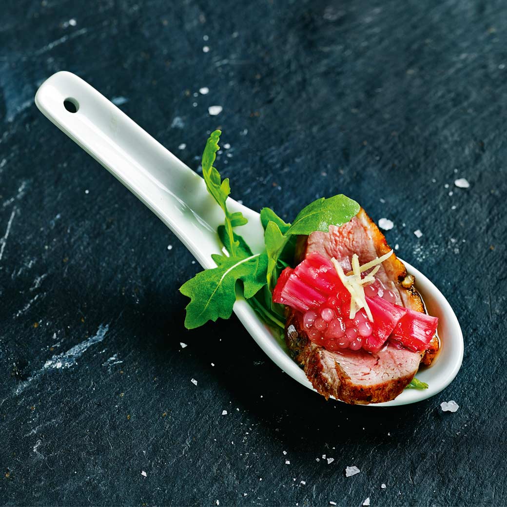 Duck with Tapioca and Ginger-infused Rhubarb Syrup