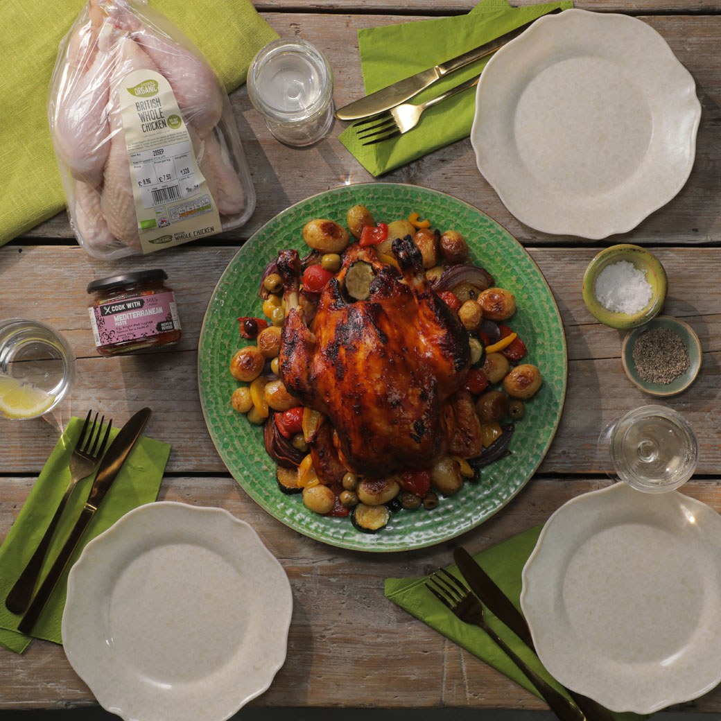 Roast chicken with new potatoes