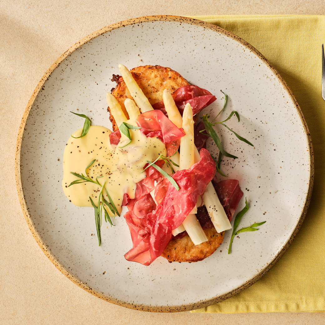 Asparagus with Bresaola and Rosti