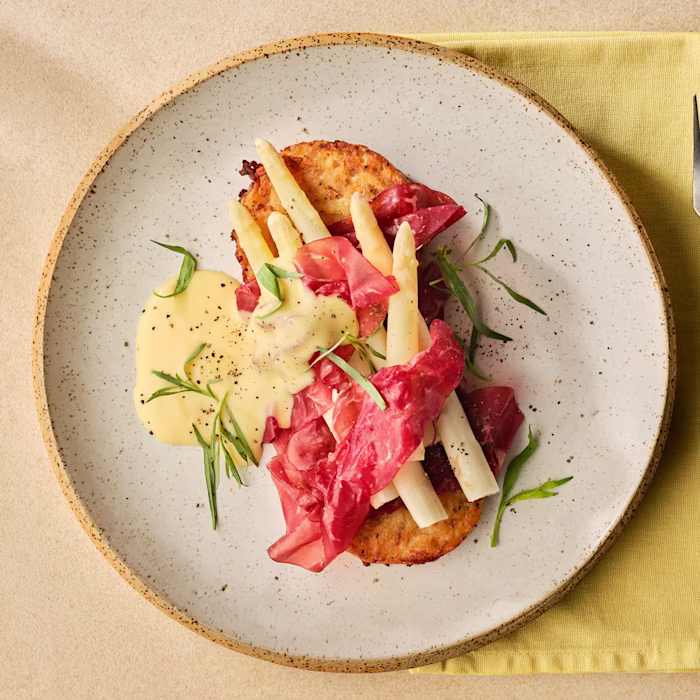 Asparagus with Bresaola and Rosti