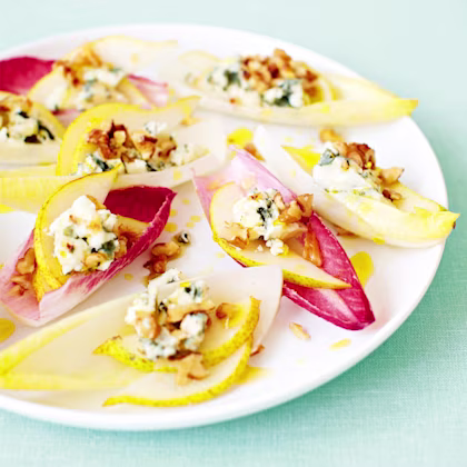 Walnut, pear, blue cheese chicory boats