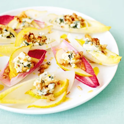 Walnut, pear, blue cheese chicory boats