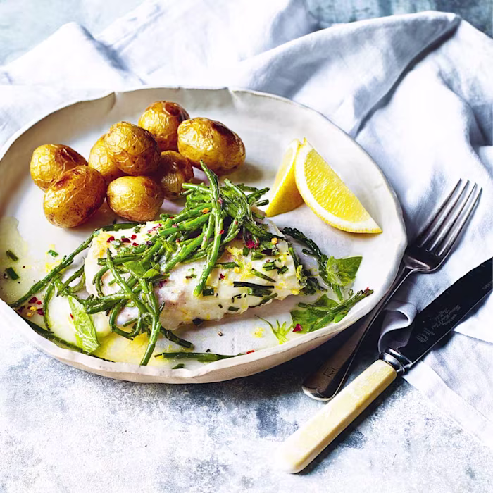 Baked White Fish with Samphire & Lemon