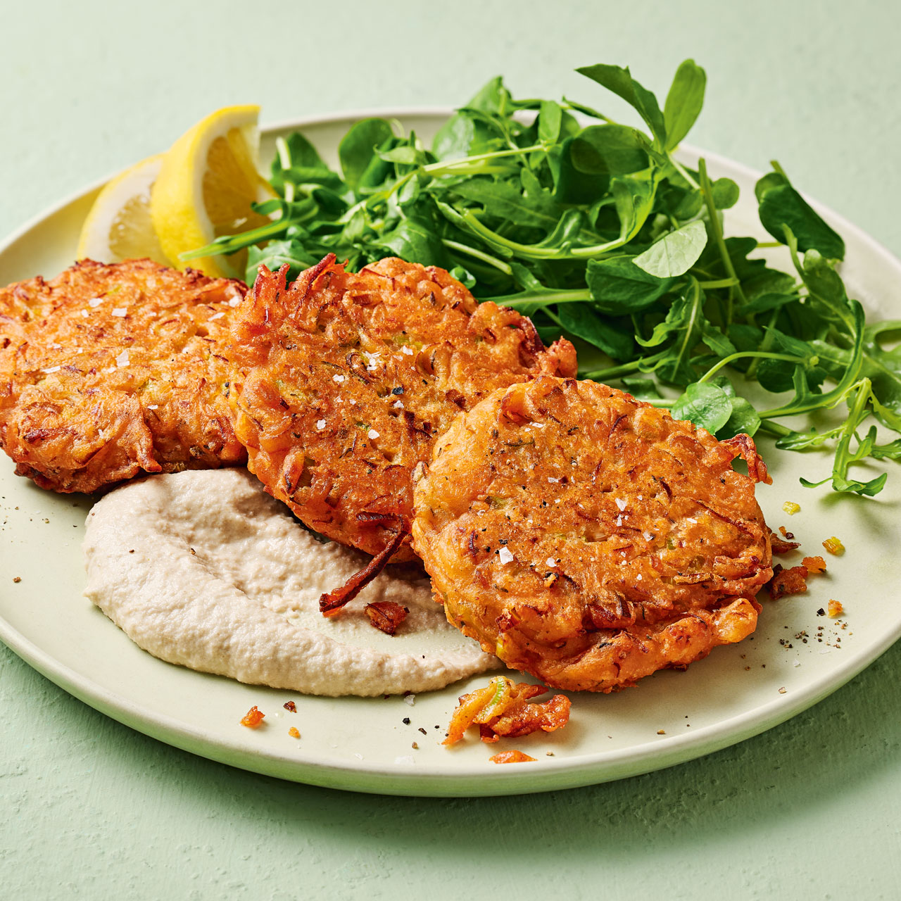 Caribbean-style Leek and Shallot Fritters with Sunflower-seed Cream