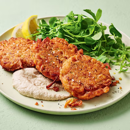 Caribbean-style Leek and Shallot Fritters with Sunflower-seed Cream
