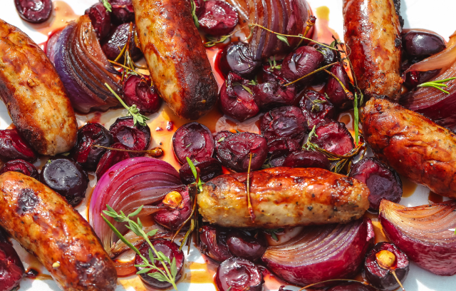 Cumberland Sausage With Cherry And maple Syrup