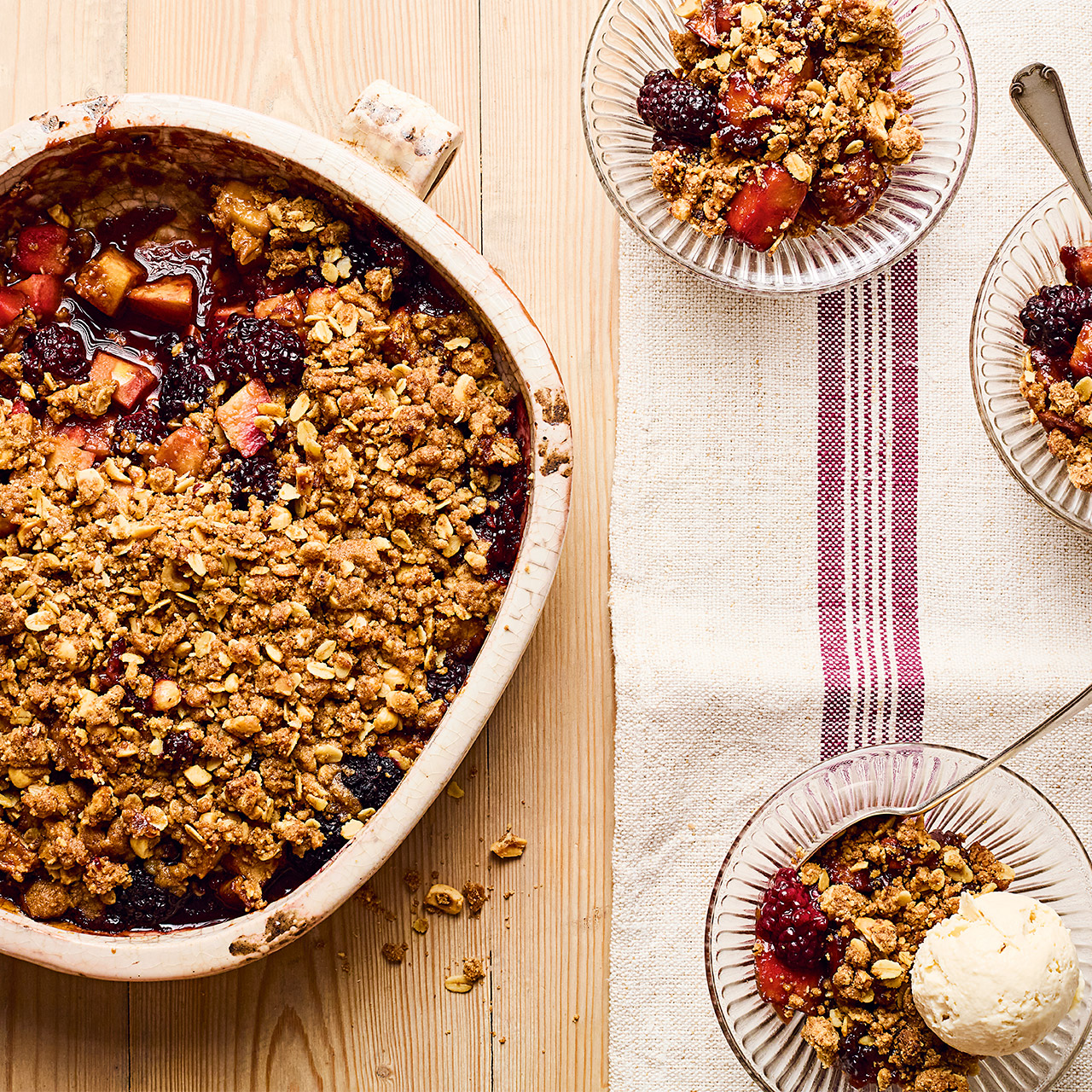 Apple and Blackberry Crumble with Black Treacle Butter
