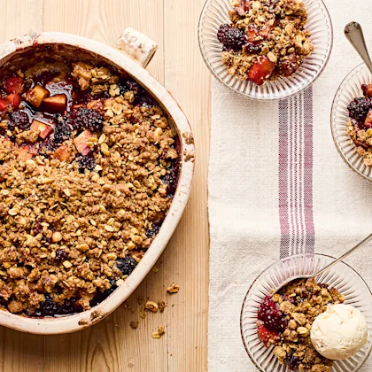 Apple and Blackberry Crumble with Black Treacle Butter